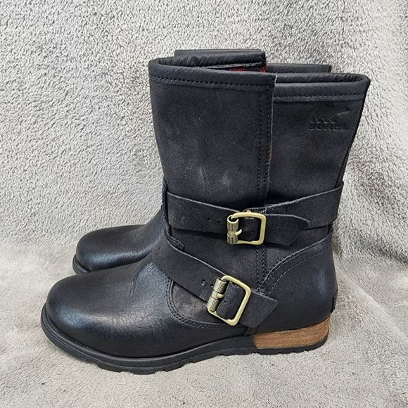 Sorel Shoes - Sorel Shoes Womens Size 6 Black Leather Buckle Moto Boots
